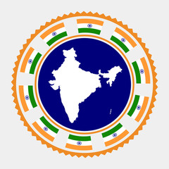 Round logo with India's map and flag. Vector illustration.