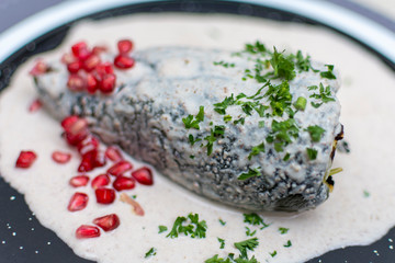 Chili in nogada is a typical mexican dish with the flag colors