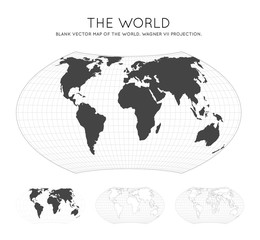Map of The World. Wagner VII projection. Globe with latitude and longitude lines. World map on meridians and parallels background. Vector illustration.
