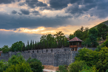 Fototapeta na wymiar Watchtower behind the fortress wall