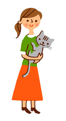猫を抱く女性