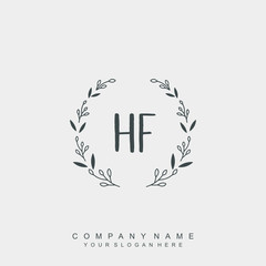 letter HF surrounded by beautiful and elegant flowers and leaves. Wedding monogram logo template. Fashion Logo template Vectors,