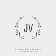 letter JV surrounded by beautiful and elegant flowers and leaves. Wedding monogram logo template. Fashion Logo template Vectors,