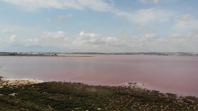 Drone footage over the salt lake of Torrevieja