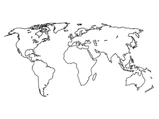 Outline world map. Graphic sketch doodle style. Vector line art