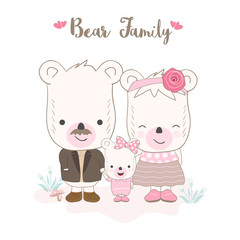 Cute bear and bear family text for greeting card illustration