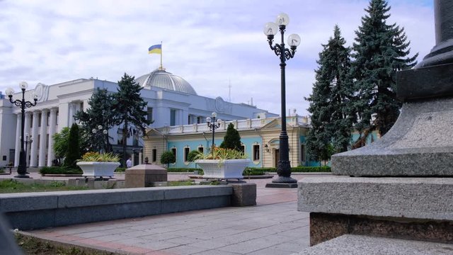 Video sketch of the main building of the Verkhovna Rada and the square in front of it in the city of Kiev, Ukraine, September 05, 2019