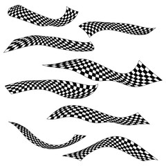 Movement curve of checkered fabric. Racing flag Swaying , Back and white drapery