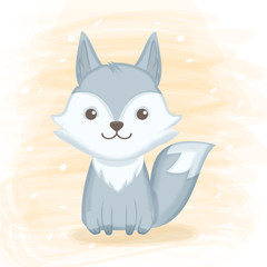 Obraz premium Cute foxy hand drawn cartoon illustration watercolor background