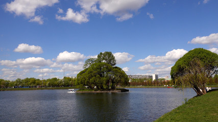 Beautiful clean European park with a beautiful view of the lake