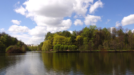 Beautiful clean European park with a beautiful view of the lake