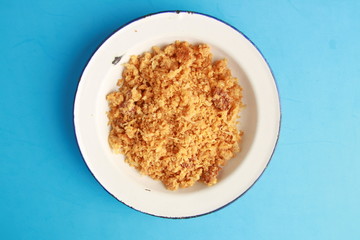 Las migas is a typical Spanish dish made with crumbs, onions and chorizo
