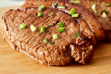 Close up tight shot of a pork steak