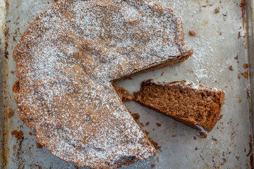 home made sweet chocolate pie with sugar