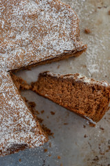 home made sweet chocolate pie with sugar