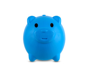 Blue piggy bank save coins isolated on a white background with clipping path