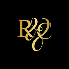 Initial letter R & C RC luxury art vector mark logo, gold color on black background.