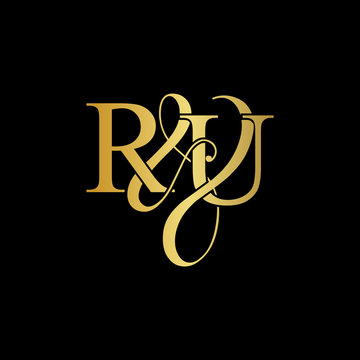 Initial letter R & U RU luxury art vector mark logo, gold color on black  background. Stock Vector | Adobe Stock