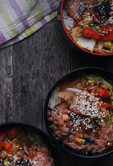 Seaweed pork burger with kimchi 