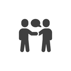 Two people conversation vector icon. Deal, handshake filled flat sign for mobile concept and web design. People talk glyph icon. Symbol, logo illustration. Vector graphics