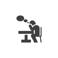 Fototapeta premium Thinking man at the table vector icon. filled flat sign for mobile concept and web design. Man sitting at table and think bubble glyph icon. Symbol, logo illustration. Vector graphics