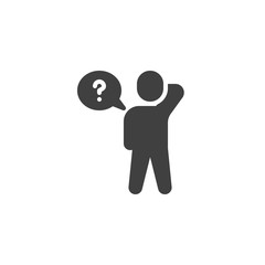 Man with a bubble and a question mark vector icon. Thinking man filled flat sign for mobile concept and web design. Customer service glyph icon. Symbol, logo illustration. Vector graphics