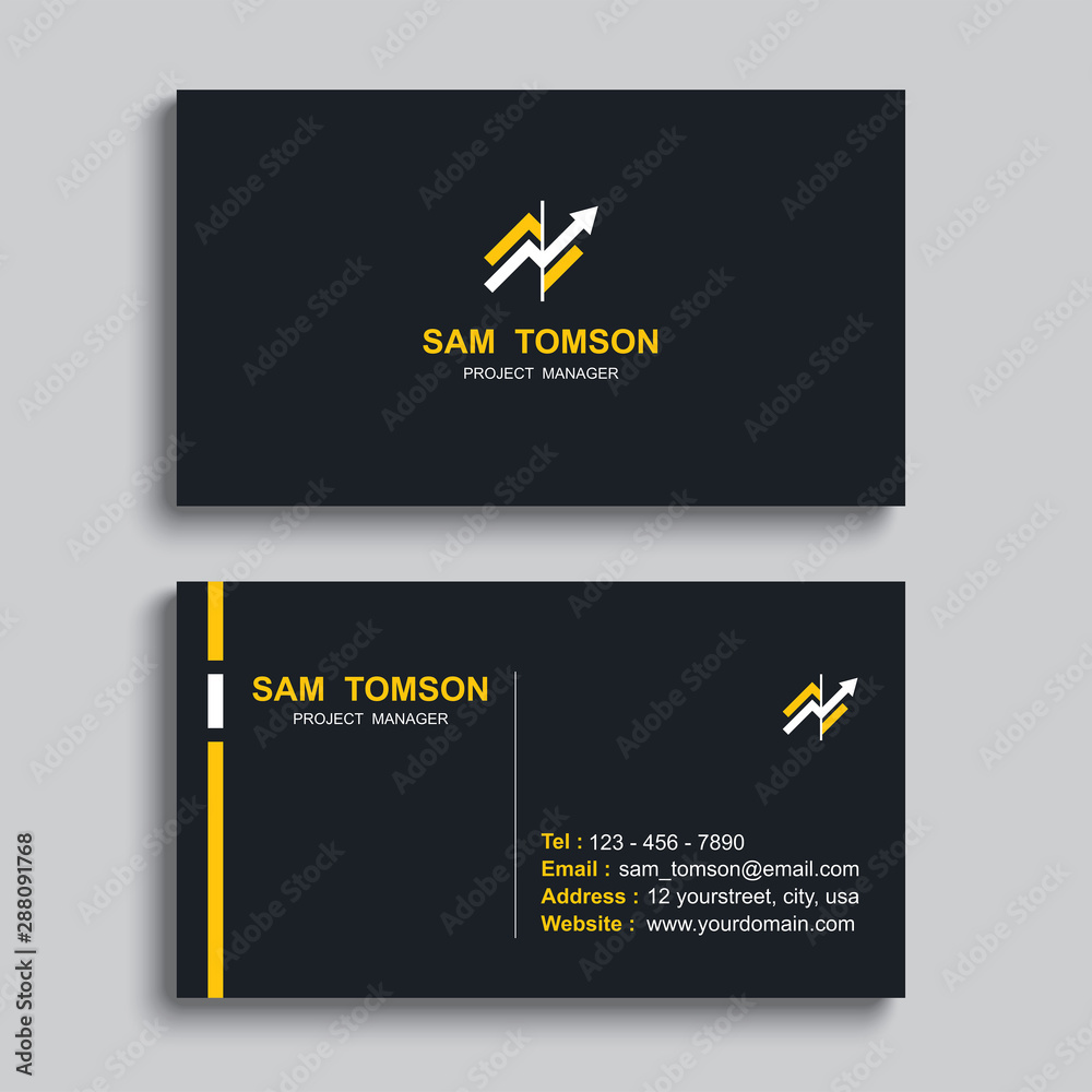 Wall mural Minimal business card print template design. Black color and simple clean layout. - Wall murals