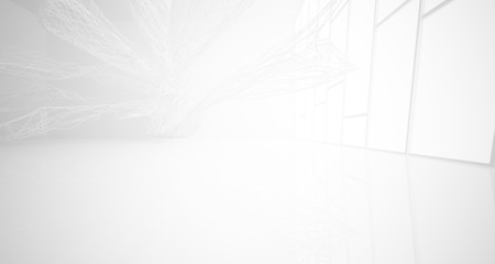 White smooth architectural interior of chaotic lines. 3D illustration and rendering