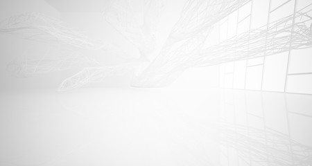 White smooth architectural interior of chaotic lines. 3D illustration and rendering