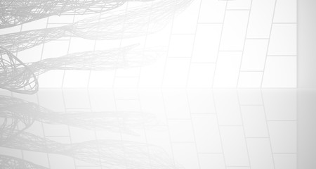 White smooth architectural interior of chaotic lines. 3D illustration and rendering