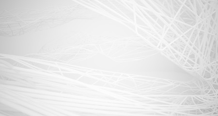 White smooth architectural interior of chaotic lines. 3D illustration and rendering