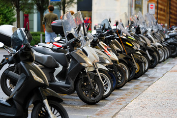 Verona, Italy - July, 21, 2019: motorcycle on a parking on the street of Verona, Italy