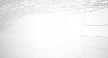 White smooth architectural interior of chaotic lines. 3D illustration and rendering