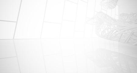 White smooth architectural interior of chaotic lines. 3D illustration and rendering
