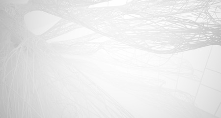 White smooth architectural interior of chaotic lines. 3D illustration and rendering