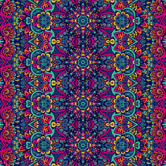 Abstract festive colorful floral vector ethnic tribal pattern