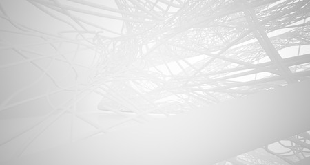 White smooth architectural interior of chaotic lines. 3D illustration and rendering