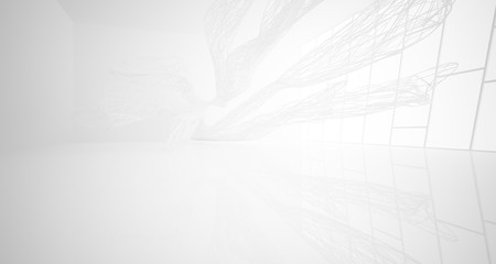 White smooth architectural interior of chaotic lines. 3D illustration and rendering