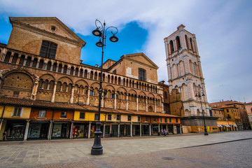 Fototapeta na wymiar Ferrara, Italy - July, 7, 2019: square in the center of Ferrara, Italy