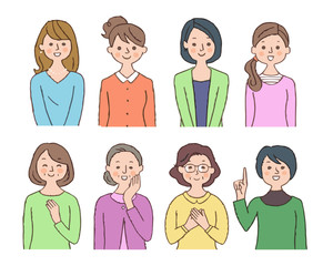 笑顔の女性　８人　セット