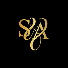 Initial letter S & A SA luxury art vector mark logo, gold color on black background. - obrazy, fototapety, plakaty