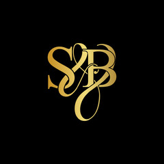 Initial letter S & B SB luxury art vector mark logo, gold color on black background.
