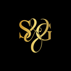 Initial letter S & G SG luxury art vector mark logo, gold color on black background.
