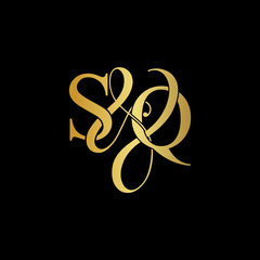 Initial letter S & Q SQ luxury art vector mark logo, gold color on black background.