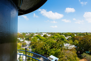The historic and popular center and Duval Street in downtown Key West. Beautiful small town in...