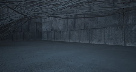 Empty dark abstract concrete smooth architectural interior of chaotic lines. 3D illustration and rendering