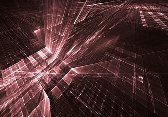 Abstract 3D fractal background, 3D illustration. Virtual Neon City