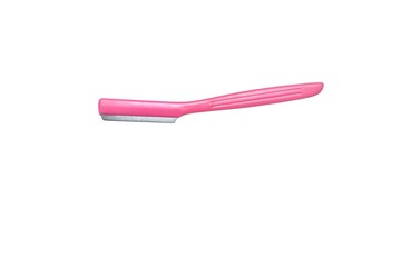Collection of colorful plastic handle razor used on white background