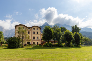 Fototapeta na wymiar Beautiful Hotel in Cadore, Dolomiti, Italy
