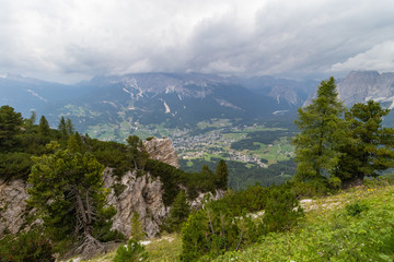 Cortina de Ampezzo. Beautiful sunny mountain landscape of Dolomite Alps in Nothern Italy